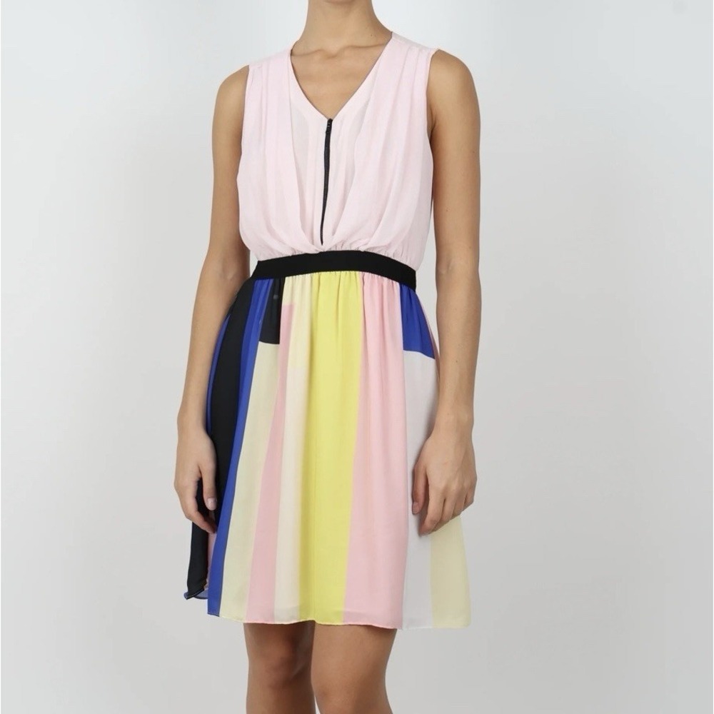 Sandro Paris Romance Multicolor Color Block‎ Chiffon Dress Size Small $695 #T6-6